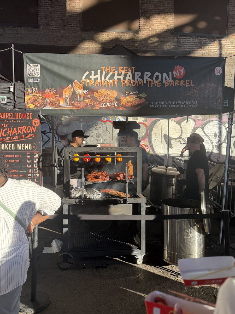 Chicharrón cooking in a barrel at BarrelHouse NY